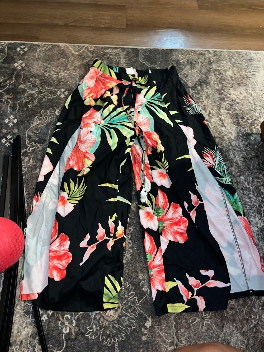 Fashion Nova Black Tropical Floral Wide-Leg Jumpsuit Pants